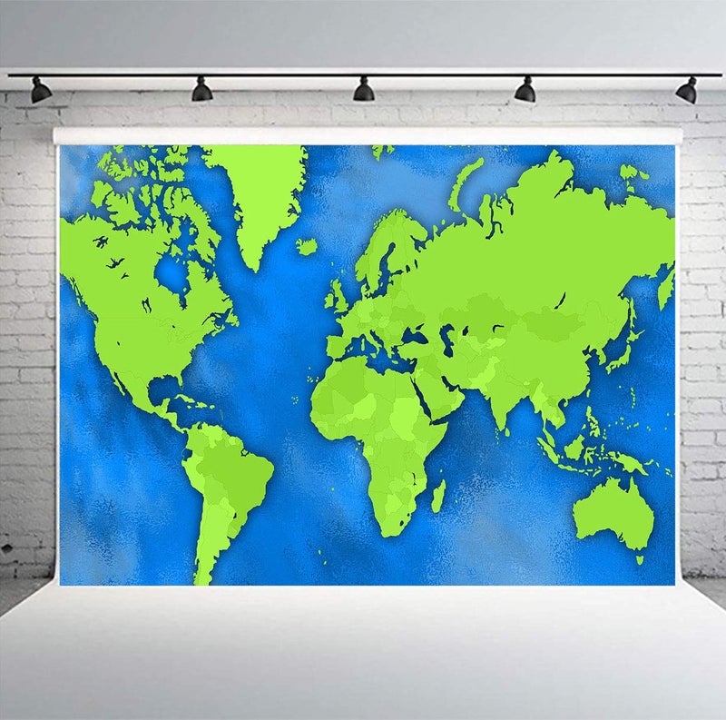 PHMOJEN Green and Blue World Map Backdrop Vinyl 7x5ft Happy Earth Day Photo Backdrop Travel Themed Party Studio Props WQPH564 - Image 3